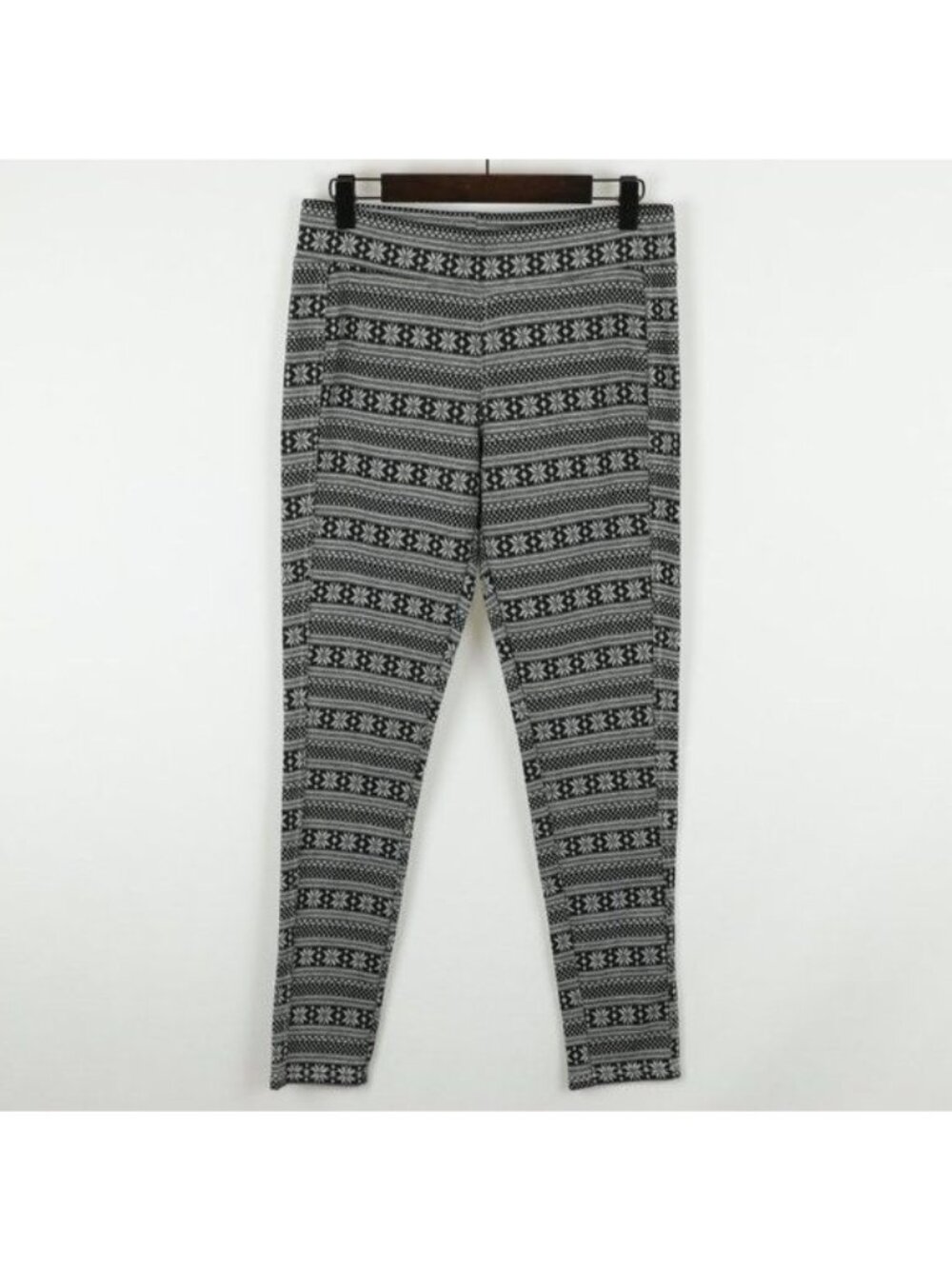 Kavu Women's Small Black & White Fair Isle Knit Mid Rise Pull On Casual Leggings